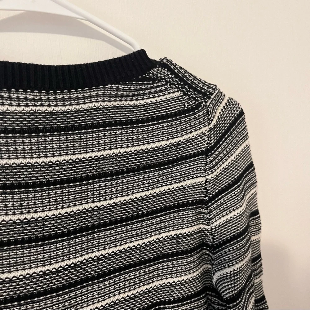 J. Crew Textured Sweater Striped Knit Pullover Crewneck Cotton Black White Small